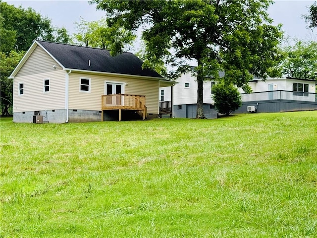 800 Holiday Dam Rd, Honea Path, SC 29654 - back of house featuring crawl space, a deck, central AC, and a lawn