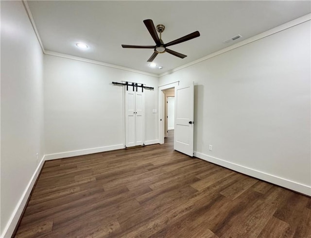 800 Holiday Dam Rd, Honea Path, SC 29654 - unfurnished bedroom featuring crown molding, dark wood-type flooring, baseboards, recessed lighting, and ceiling fan