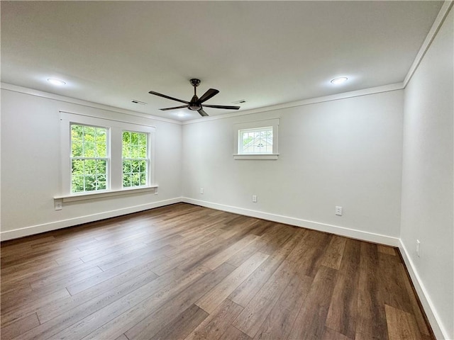 800 Holiday Dam Rd, Honea Path, SC 29654 - unfurnished room featuring dark wood finished floors, a ceiling fan, crown molding, baseboards, and recessed lighting