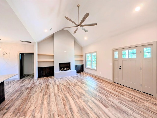 40 Pine Garden Way Dr, Salem, SC 29676 - unfurnished living room featuring light wood-style floors, ceiling fan, plenty of natural light, high vaulted ceiling, and recessed lighting