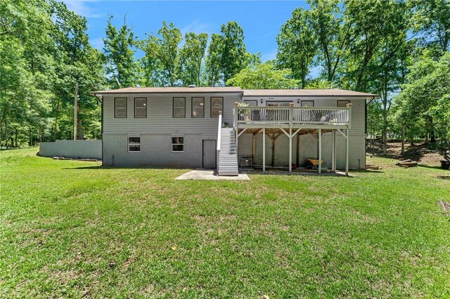 131 Shoreside Dr, Martin, GA 30557 - rear view of property with stairway, a deck, and a lawn