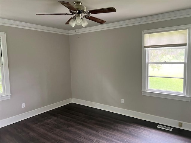 701 W Greer St, Honea Path, SC 29654 - unfurnished room with dark wood finished floors, crown molding, baseboards, and ceiling fan