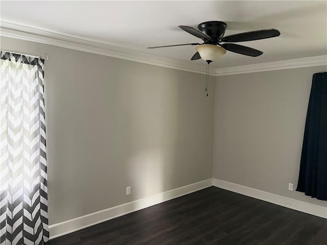 701 W Greer St, Honea Path, SC 29654 - spare room featuring baseboards, ceiling fan, crown molding, and dark wood-style flooring