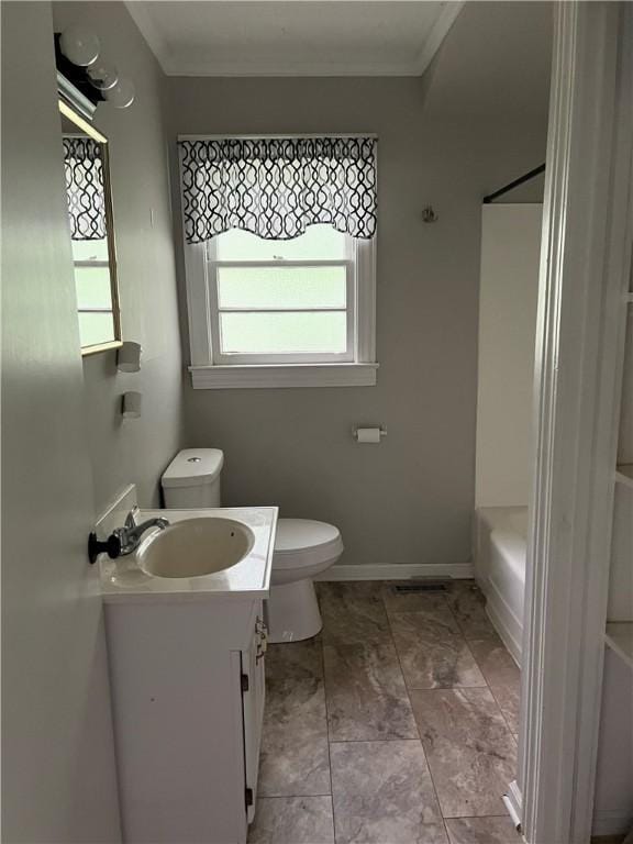 701 W Greer St, Honea Path, SC 29654 - full bathroom featuring toilet, vanity, ornamental molding, baseboards, and  shower combination