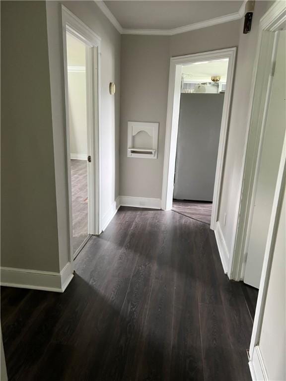 701 W Greer St, Honea Path, SC 29654 - hall featuring dark wood-style flooring, ornamental molding, and baseboards