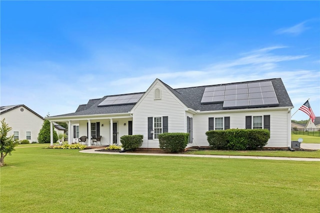 1014 Stoneham Cir, Anderson, SC 29626 - view of front of home featuring roof mounted solar panels, a front lawn, covered porch, and a shingled roof
