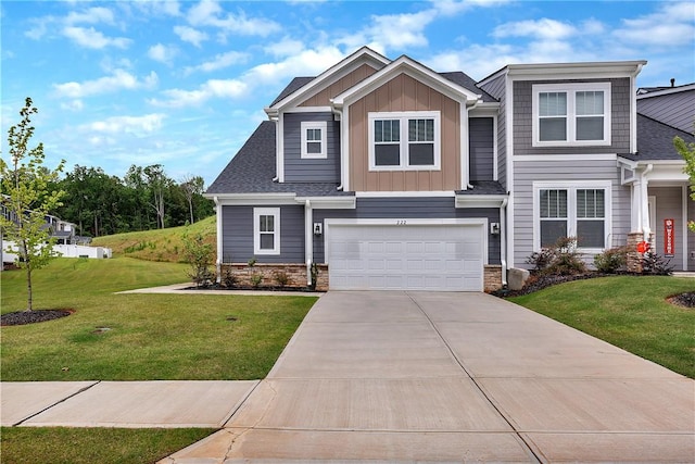 222 Grange Vally Ln, Central, SC 29630 - craftsman house featuring an attached garage, concrete driveway, board and batten siding, and a front yard