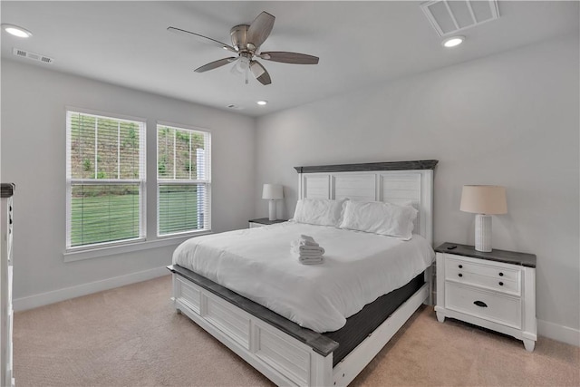 222 Grange Vally Ln, Central, SC 29630 - bedroom with light colored carpet, baseboards, ceiling fan, and recessed lighting