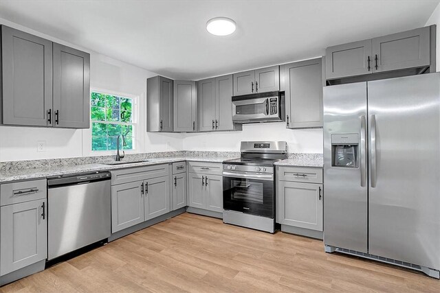 320 Fowler Rd, West Union, SC 29696 - kitchen featuring appliances with stainless steel finishes, a sink, gray cabinets, and light stone counters