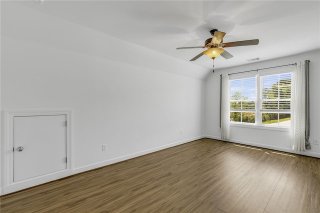 3401 Old Buncombe Rd, Greenville, SC 29617 - spare room with wood finished floors, baseboards, vaulted ceiling, and ceiling fan