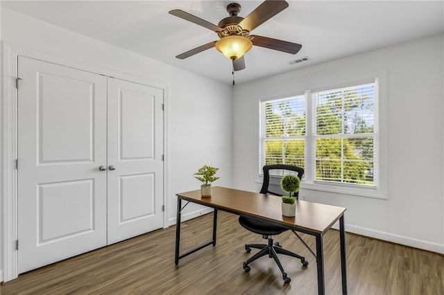 3401 Old Buncombe Rd, Greenville, SC 29617 - office area with baseboards, wood finished floors, and ceiling fan
