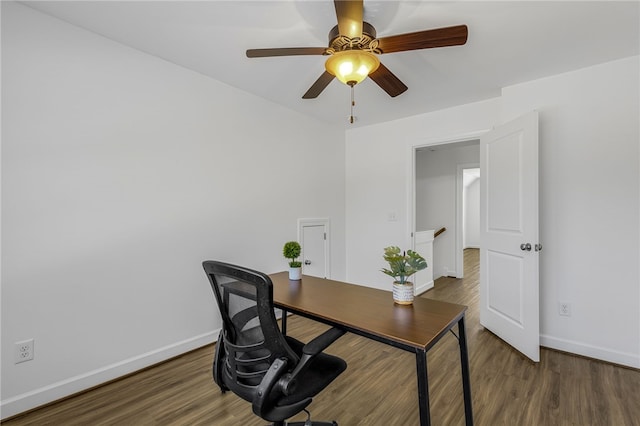 3401 Old Buncombe Rd, Greenville, SC 29617 - home office featuring wood finished floors, baseboards, and ceiling fan