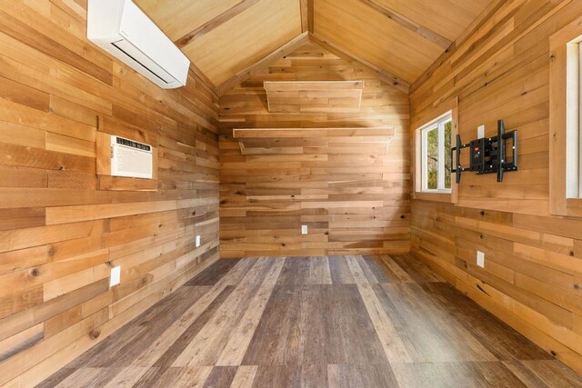 113 Woodhurst Dr, Hartwell, GA 30643 - spare room featuring a wall mounted AC, wooden walls, wooden ceiling, lofted ceiling, and a relaxing sauna