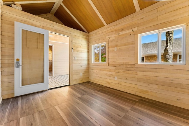113 Woodhurst Dr, Hartwell, GA 30643 - spare room featuring lofted ceiling, wood walls, wooden ceiling, and wood finished floors