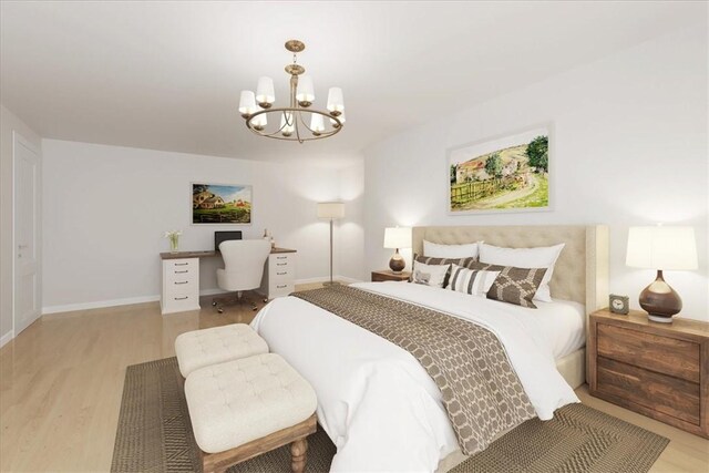 106 Emma Dr, Honea Path, SC 29654 - bedroom with light wood-type flooring, a chandelier, and a desk