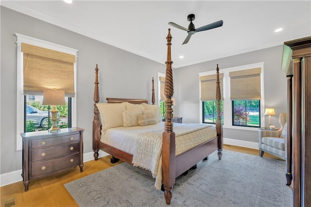 9 Vintage Oaks Way, Simpsonville, SC 29681 - bedroom with baseboards, recessed lighting, light wood-style flooring, and a ceiling fan