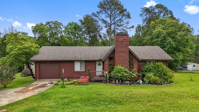 503 Piney Trl, Liberty, SC 29657 - view of front of property with a chimney, a front yard, driveway, a garage, and roof with shingles