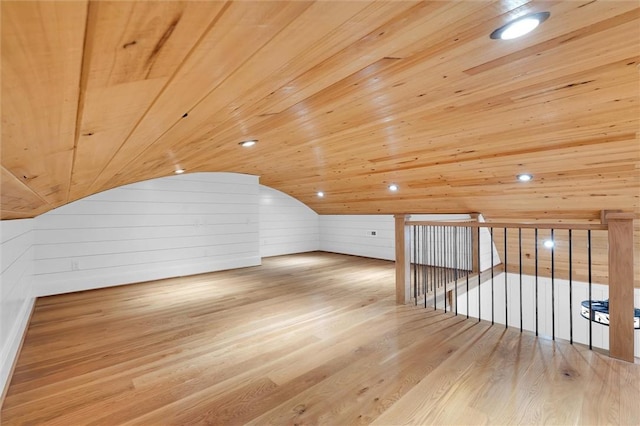 1457 Cheohee Valley Rd, Tamassee, SC 29686 - additional living space with vaulted ceiling, wood finished floors, wooden ceiling, and wooden walls