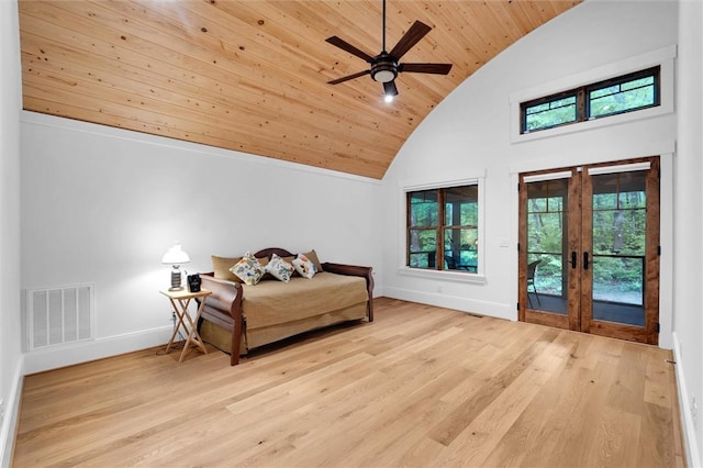 1457 Cheohee Valley Rd, Tamassee, SC 29686 - bedroom with french doors, wooden ceiling, multiple windows, wood finished floors, and baseboards