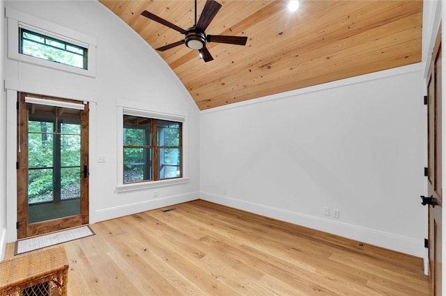 1457 Cheohee Valley Rd, Tamassee, SC 29686 - foyer featuring vaulted ceiling, wooden ceiling, plenty of natural light, baseboards, and wood finished floors