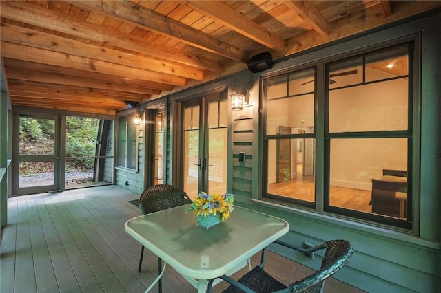 1457 Cheohee Valley Rd, Tamassee, SC 29686 - sunroom / solarium featuring beam ceiling and french doors