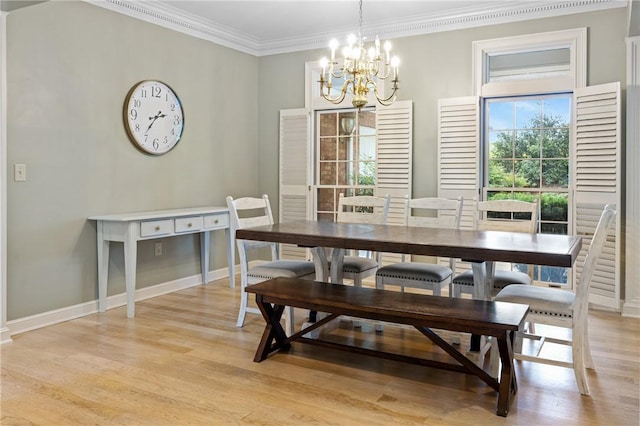 1029 Cross Creek Dr, Seneca, SC 29678 - dining space with a chandelier, light wood-type flooring, ornamental molding, and baseboards