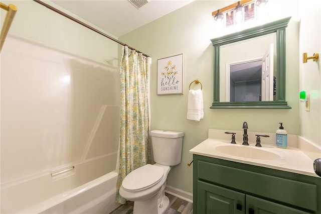 205 Shadow Oaks Dr, Easley, SC 29642 - bathroom with toilet, vanity, shower / bathtub combination with curtain, wood finished floors, and baseboards