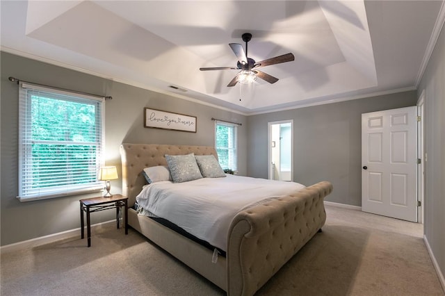 205 Shadow Oaks Dr, Easley, SC 29642 - bedroom featuring a raised ceiling, ornamental molding, light colored carpet, baseboards, and ceiling fan