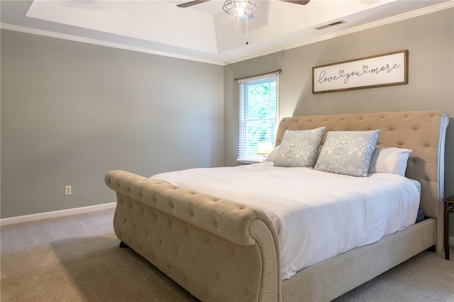 205 Shadow Oaks Dr, Easley, SC 29642 - bedroom with carpet flooring, crown molding, a tray ceiling, baseboards, and a ceiling fan