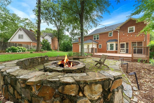 318 Chenoweth Dr, Simpsonville, SC 29681 - view of patio featuring a fire pit and a wooden deck