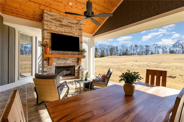 1819 Cross Creek Dr, Seneca, SC 29678 - view of patio / terrace with an outdoor stone fireplace and a ceiling fan