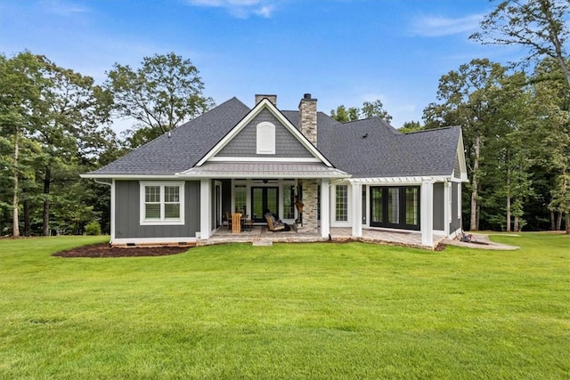 1819 Cross Creek Dr, Seneca, SC 29678 - rear view of house with a chimney, a yard, ceiling fan, and a patio area