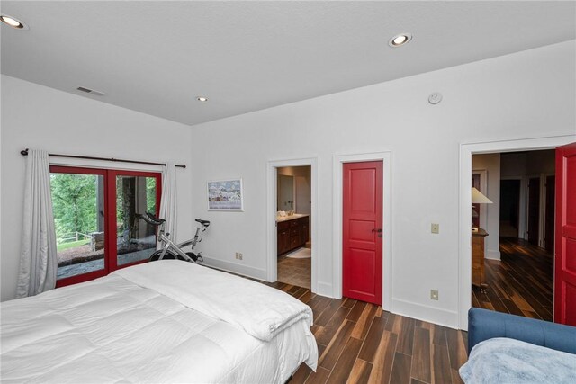 301 Augusta Way, Sunset, SC 29685 - bedroom with dark wood-type flooring, recessed lighting, baseboards, french doors, and access to outside