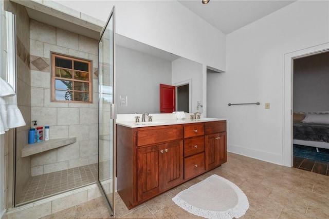 301 Augusta Way, Sunset, SC 29685 - full bath with double vanity, a shower stall, and baseboards