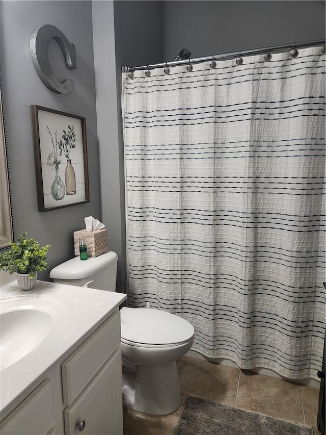 256 Chickadee Trl, Easley, SC 29642 - bathroom with vanity, toilet, tile patterned flooring, and curtained shower