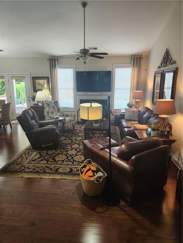 256 Chickadee Trl, Easley, SC 29642 - living area with plenty of natural light, a ceiling fan, and wood-type flooring