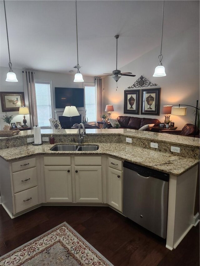 256 Chickadee Trl, Easley, SC 29642 - kitchen with dishwasher, a sink, open floor plan, and light stone counters