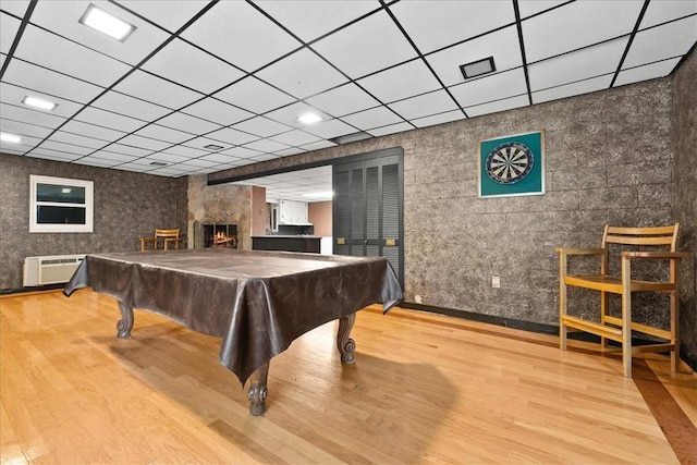 1122 Cox Rd, Anderson, SC 29621 - playroom with wood finished floors, pool table, a drop ceiling, and a fireplace