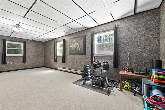 1122 Cox Rd, Anderson, SC 29621 - workout room with a baseboard heating unit, healthy amount of natural light, and a paneled ceiling