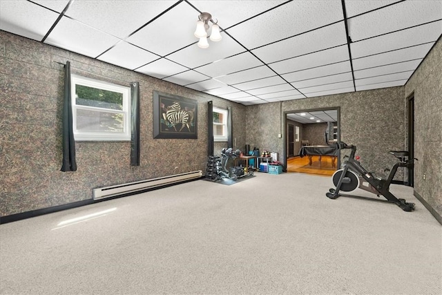 1122 Cox Rd, Anderson, SC 29621 - exercise area with baseboard heating, carpet flooring, a drop ceiling, and plenty of natural light