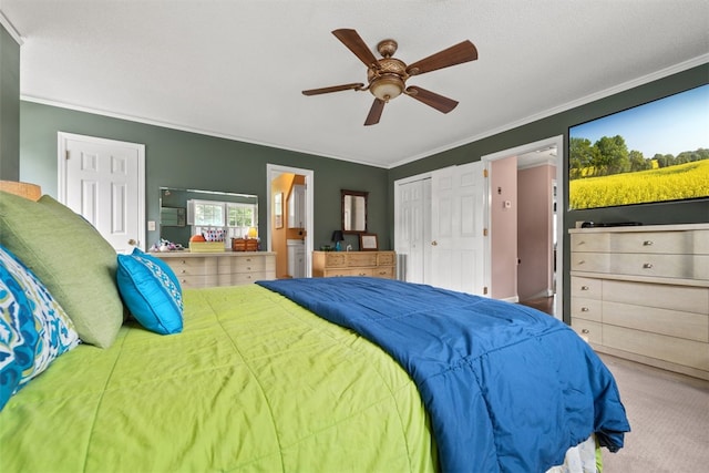 109 Cameron Way, Anderson, SC 29621 - carpeted bedroom with crown molding, a ceiling fan, and ensuite bath