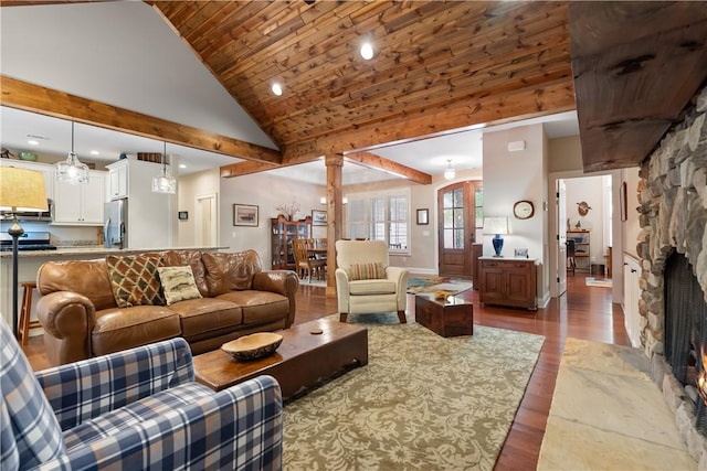 803 Gate View Ct, Seneca, SC 29672 - living area with wood finished floors, a stone fireplace, and lofted ceiling