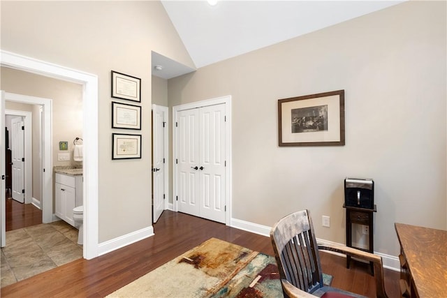 803 Gate View Ct, Seneca, SC 29672 - office area with vaulted ceiling, wood finished floors, and baseboards