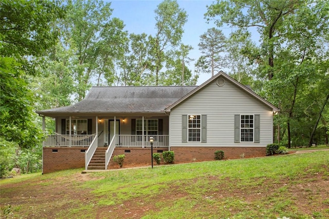 802 Pebble Ln, Anderson, SC 29621 - view of front of property featuring covered porch, a front lawn, crawl space, and stairs