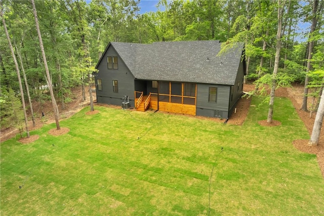 120 Thomason View Rd, Fountain Inn, SC 29644 - view of front of home with a shingled roof, a front yard, a sunroom, and crawl space