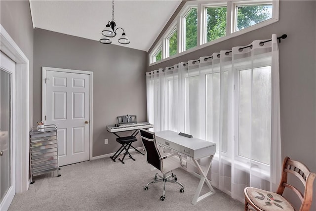 312 Northlake Dr, Anderson, SC 29625 - carpeted office space with high vaulted ceiling and a chandelier