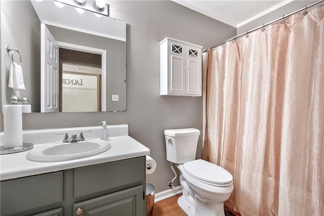 312 Northlake Dr, Anderson, SC 29625 - full bath with vanity, ornamental molding, wood finished floors, and a shower with shower curtain