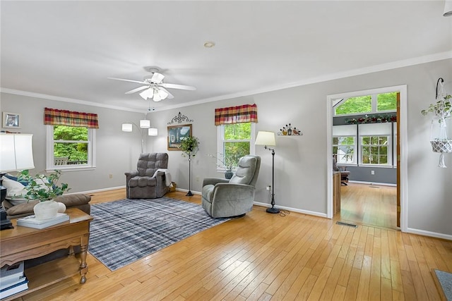 101 Long View Ln, Pickens, SC 29671 - living room with a ceiling fan, light wood-type flooring, crown molding, and baseboards