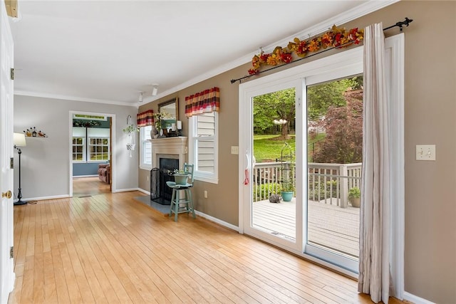 101 Long View Ln, Pickens, SC 29671 - unfurnished living room featuring healthy amount of natural light, crown molding, wood-type flooring, a fireplace, and baseboards