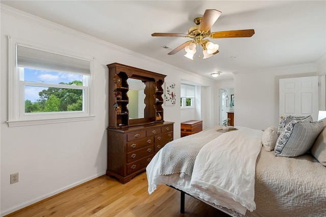 101 Long View Ln, Pickens, SC 29671 - bedroom with light wood finished floors, ornamental molding, baseboards, and a ceiling fan